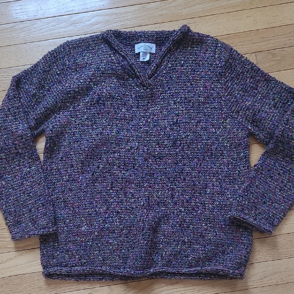 Women's V-Neck Multicolor Knit Sweater - Purple Blend